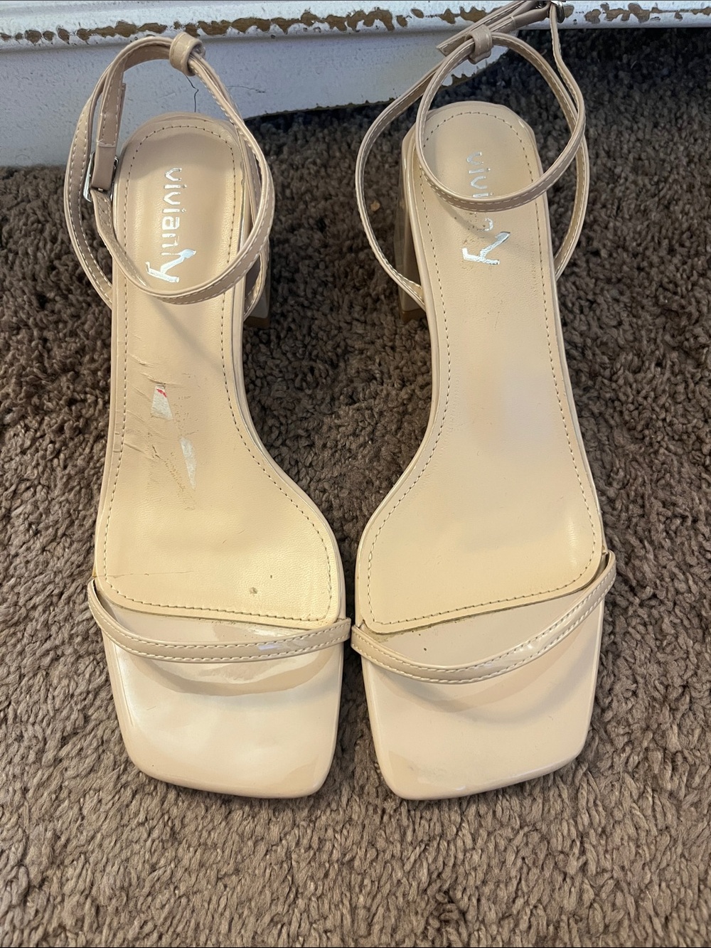 Vivianly Cream Minimal Strappy Ankle Sandal